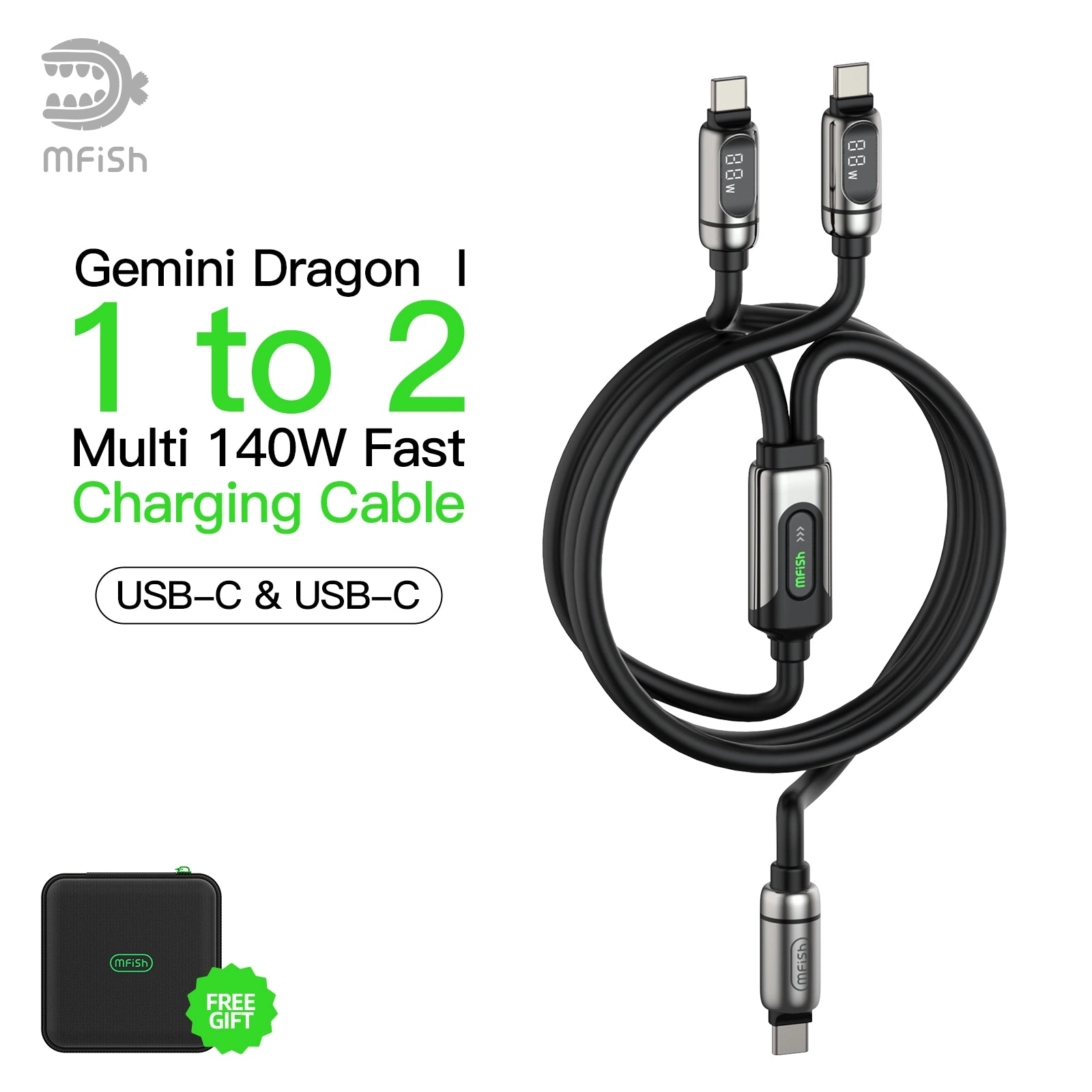 mfish Gemini Dragon Charging Cable (Dual Device, 140W, Real time display)