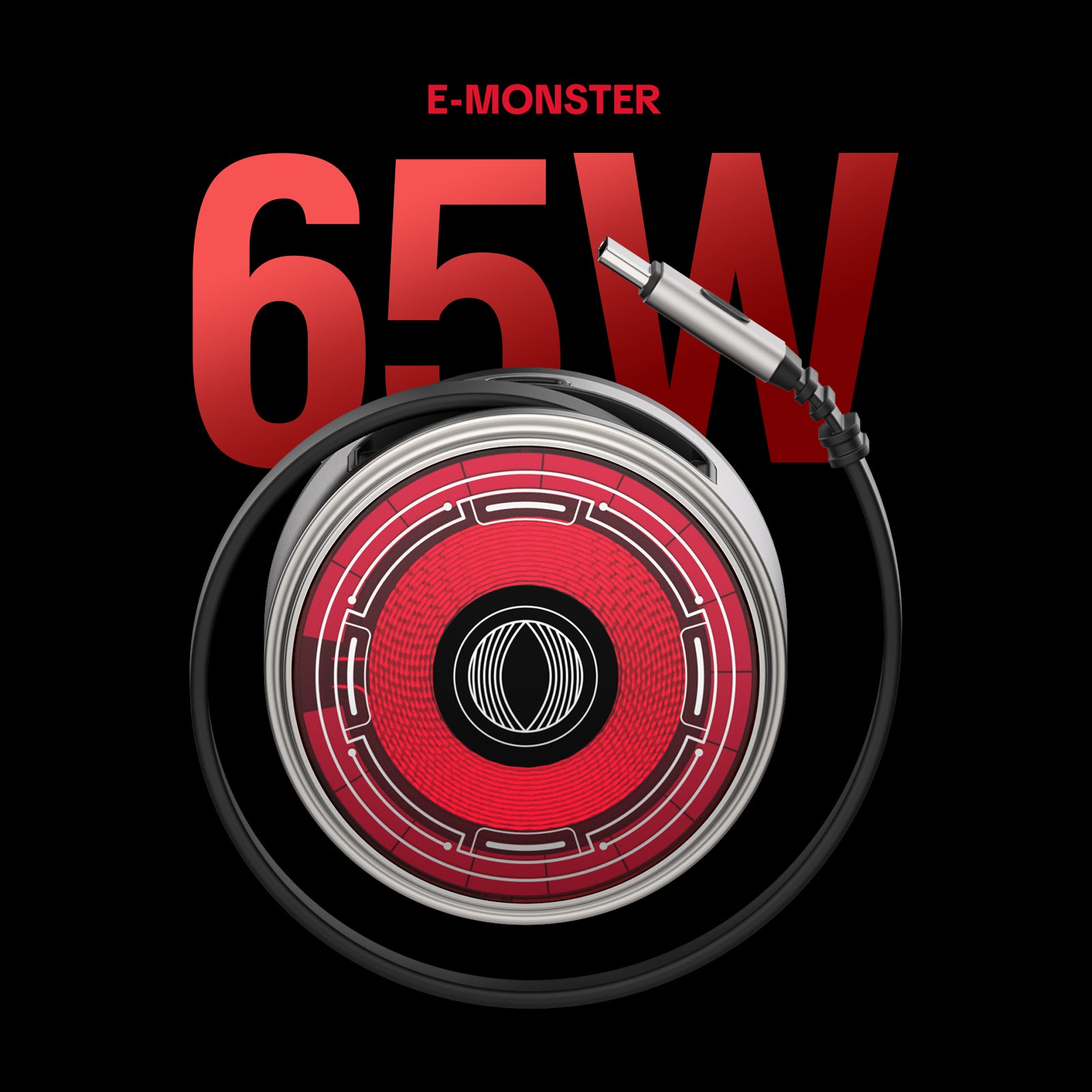 mfish E-Monster 3-in-1 Charger(65W, Wireless Charging, Built-in Retractable Cable)