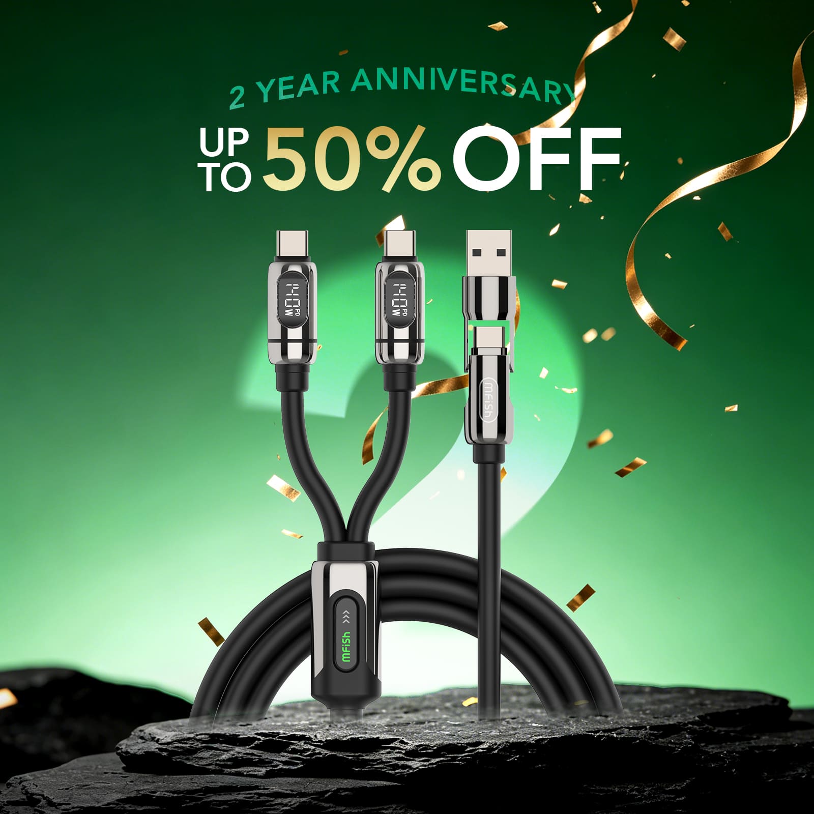 mfish Gemini Dragon Charging Cable (Dual Device, 140W, Real time display)