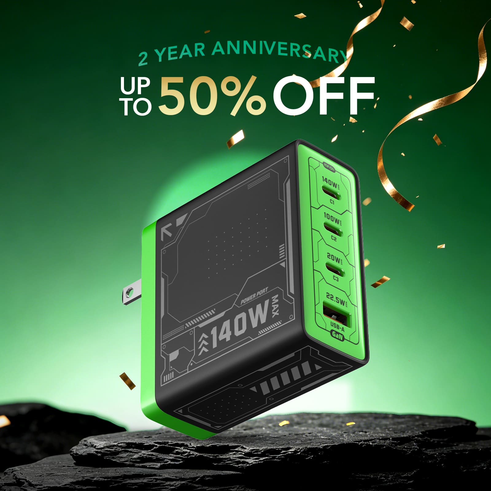 mfish E-RHINO Charger (140W, 4 Ports, GaN)