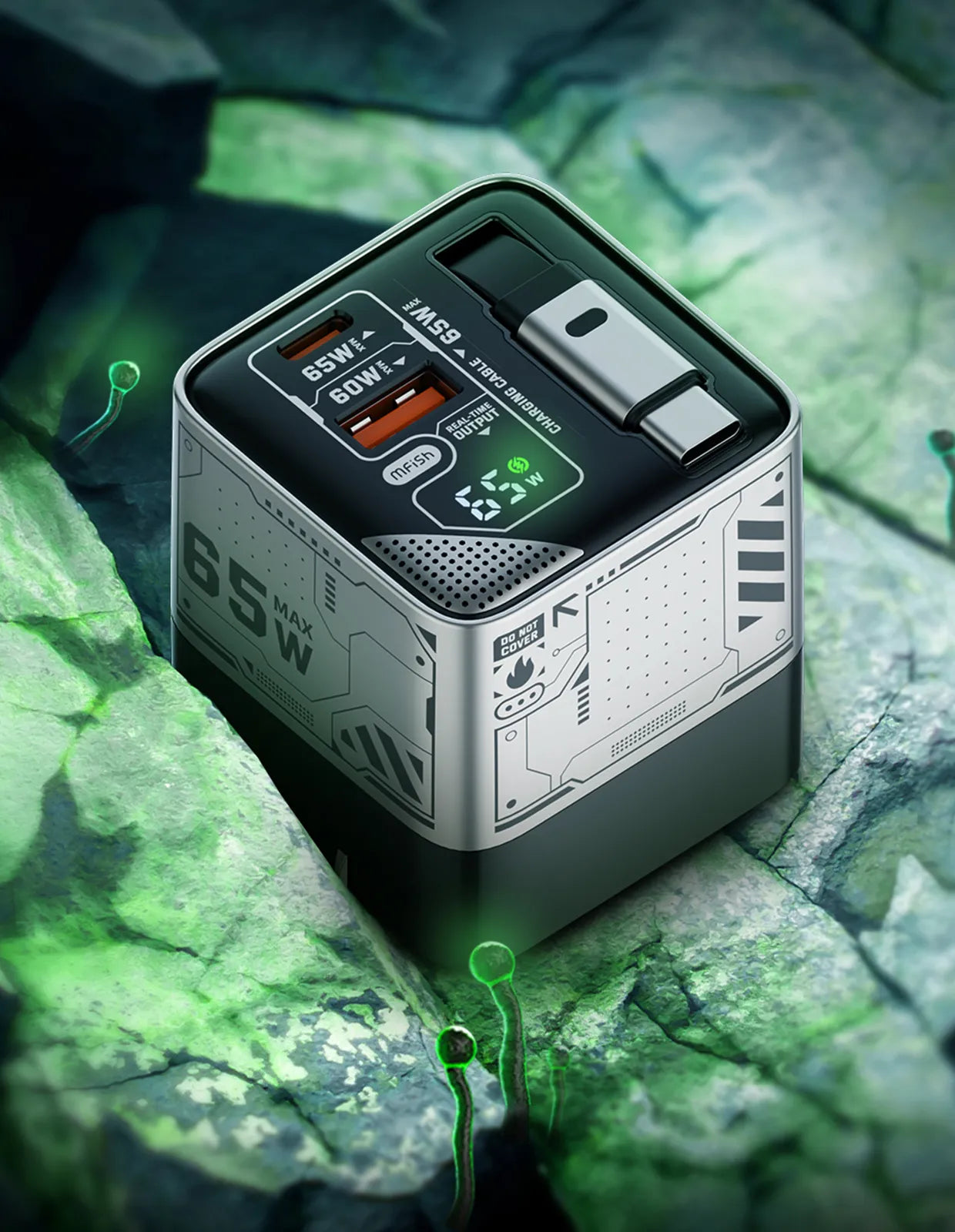 Mfish Rehino 65W 3-Port Fast Charger Sliver 2 USB-C + 1 USB-A