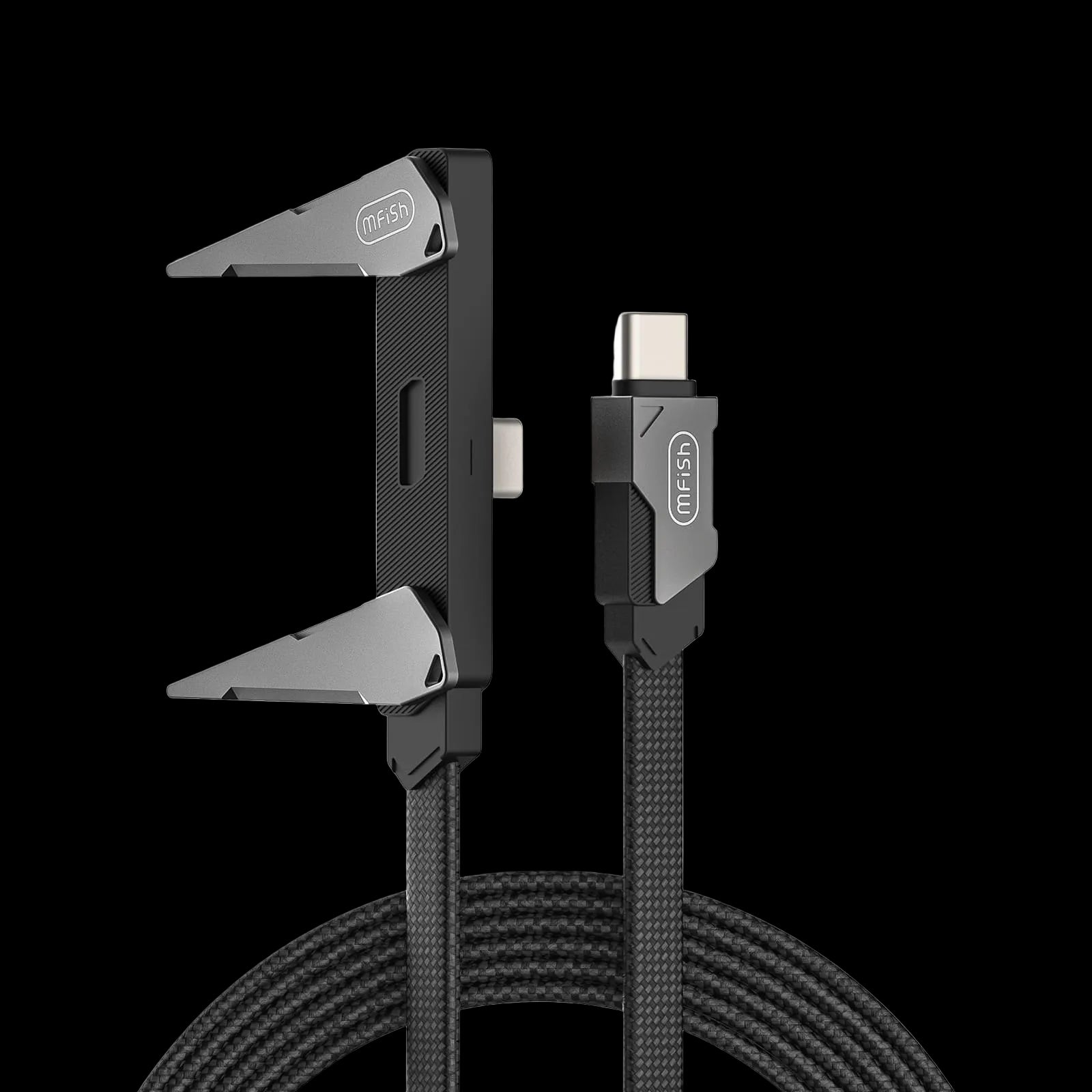 mfish Armored Pterosaur USB-C Cable (240W, T-Shaped, Foldable Built-in Phone Stand)