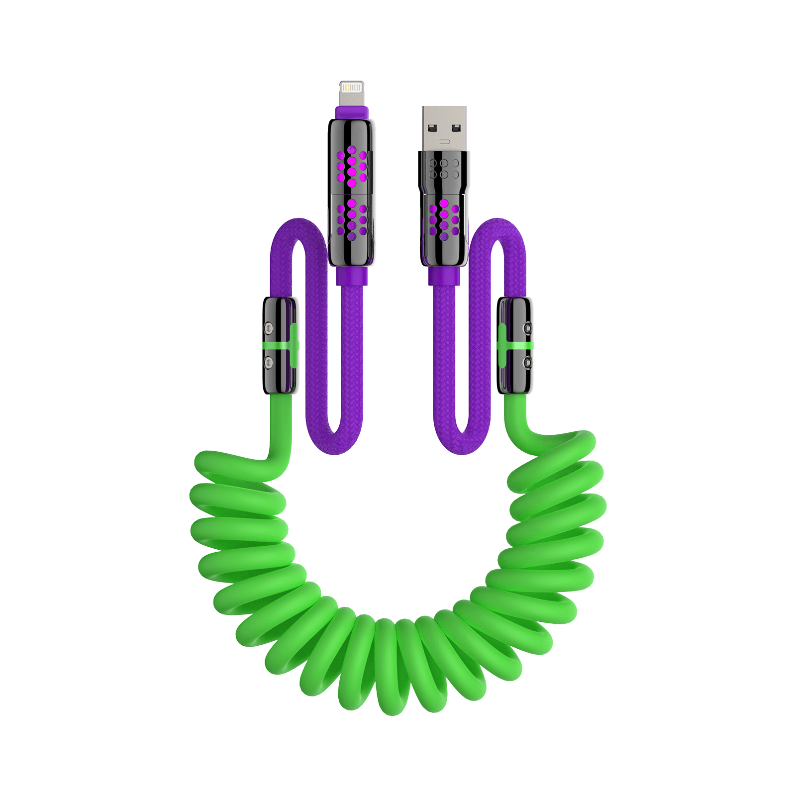 mfish Armored Dragon 8 Coiled Cable (4-in-1, 240W) - Tangle-Free for Car & Desk