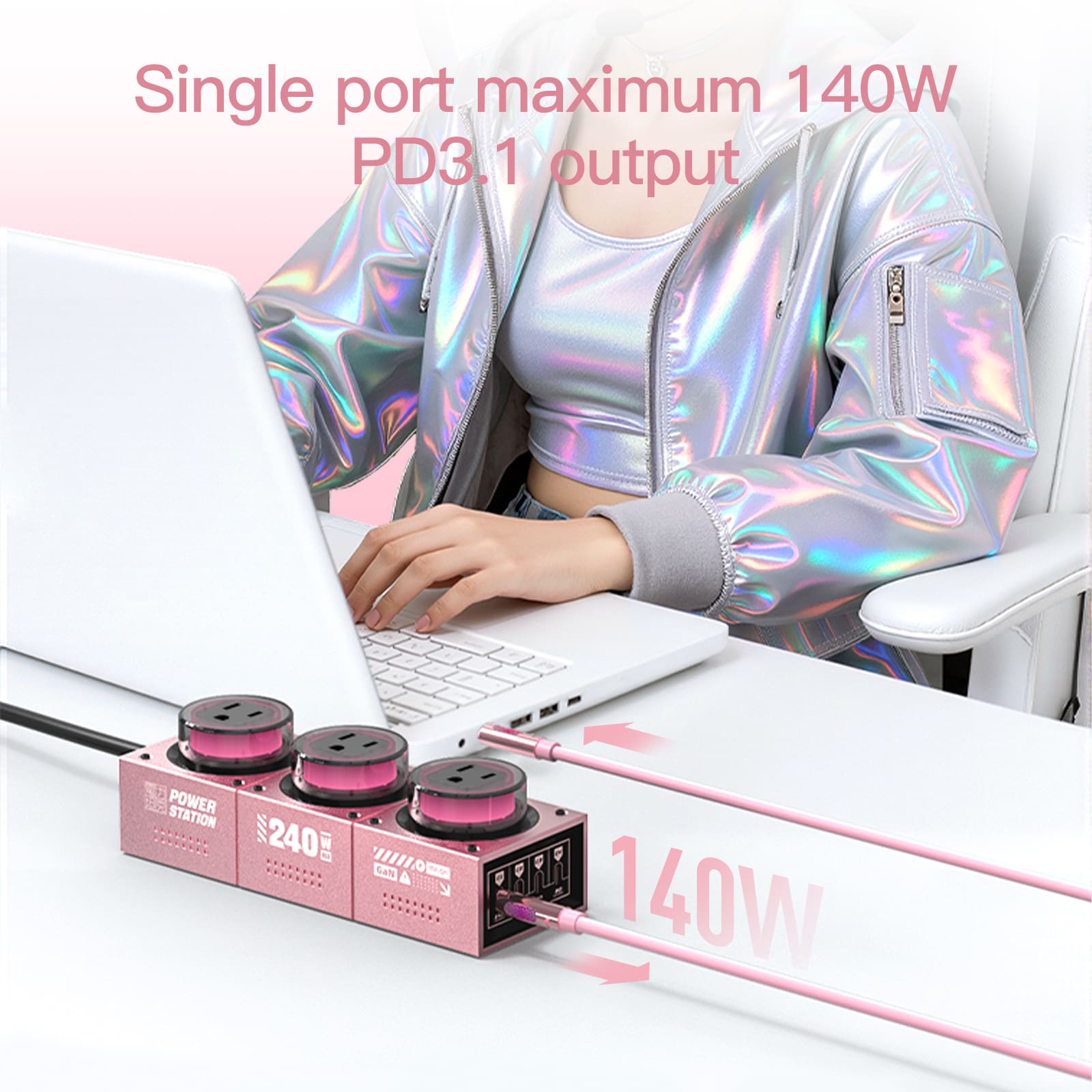 mfish E-Tank Charging Station Pink (7-in-1, 240W GaN, 1250W AC)