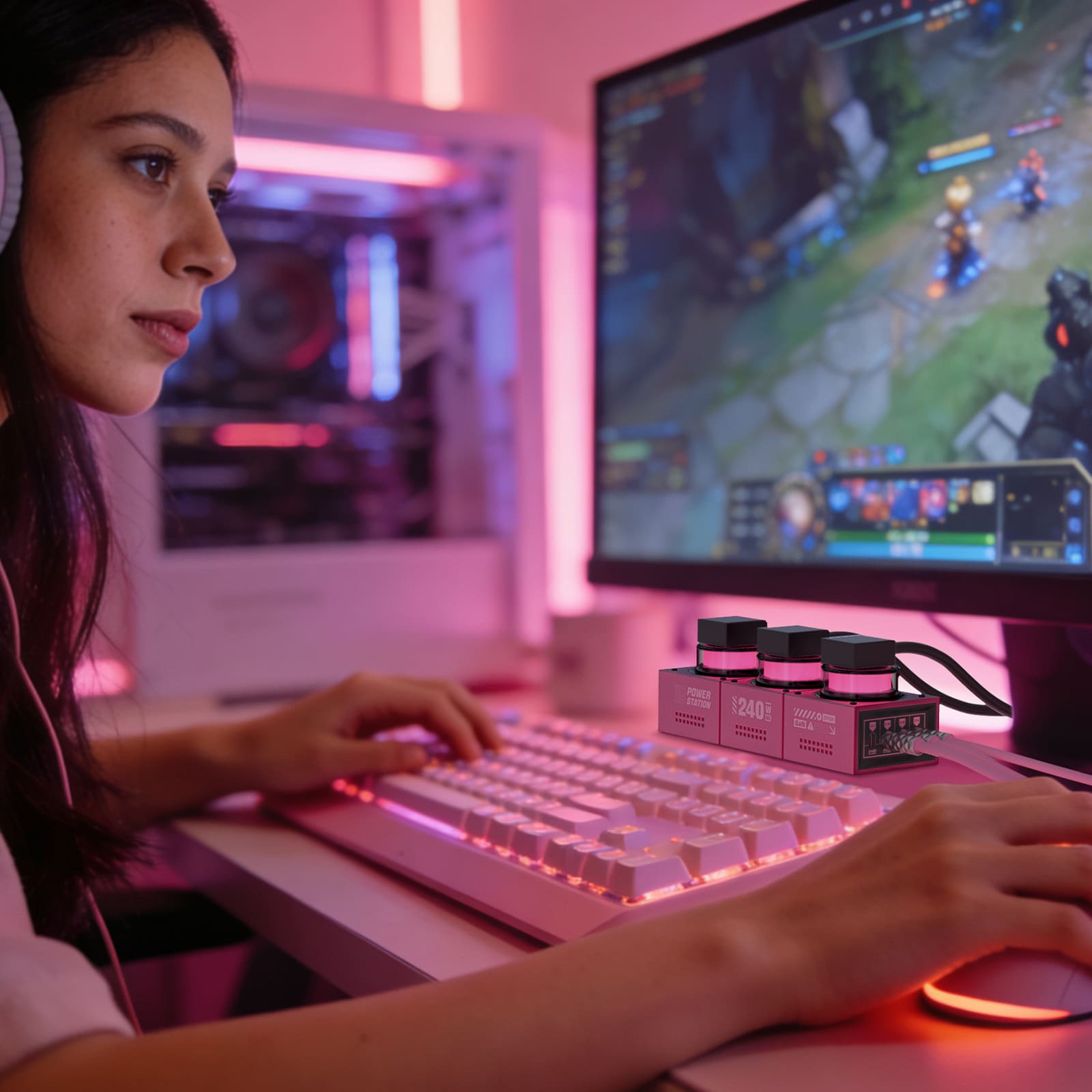 mfish E-Tank Charging Station Pink (7-in-1, 240W GaN, 1250W AC)