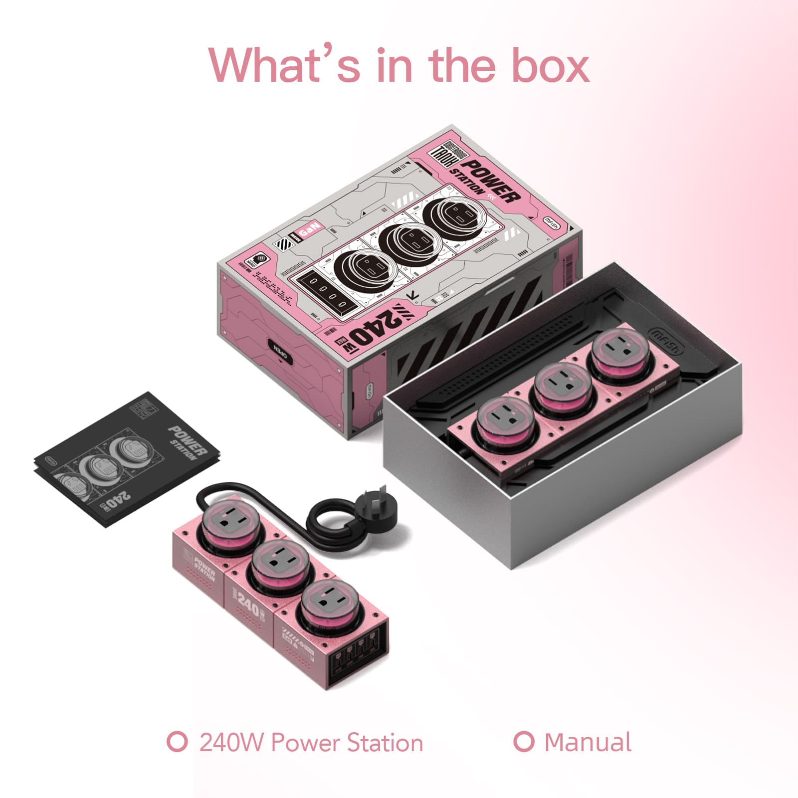 mfish E-Tank Charging Station Pink (7-in-1, 240W GaN, 1250W AC)