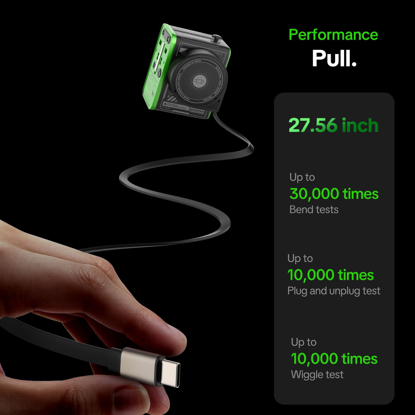 mfish E-RHINO Travel Adapter (75W, 5-in-1, GaN, Built-in Retractable Cable)