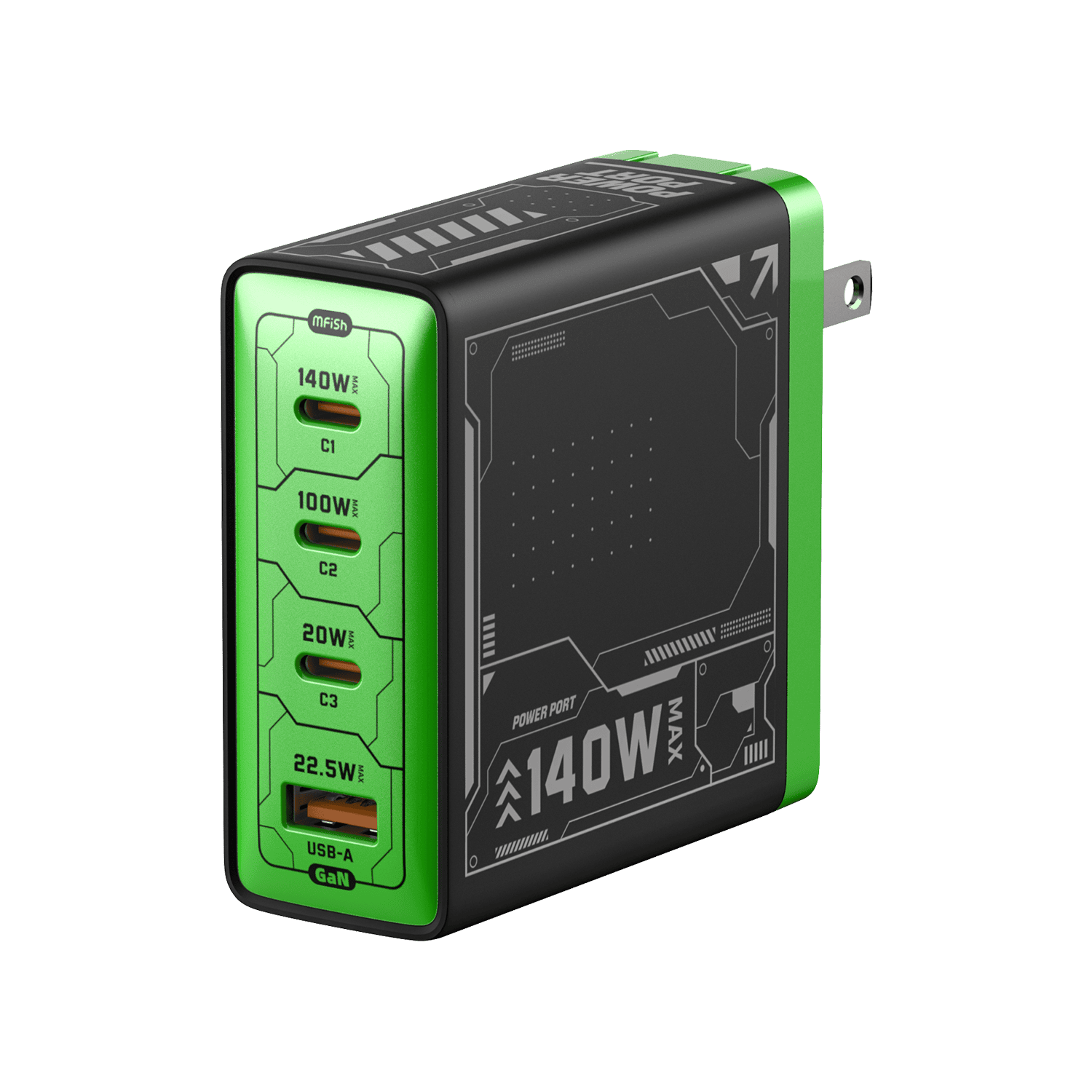 140W GaN USB-C Charger, 4-Port PD 3.1 Wall Charger - mfish E-RHINO
