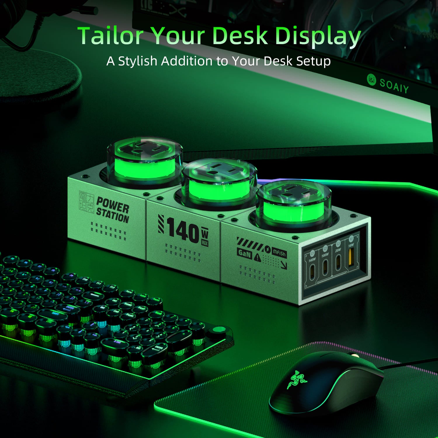 mfish E-Tank 140W GaN RGB Desktop Charging Station