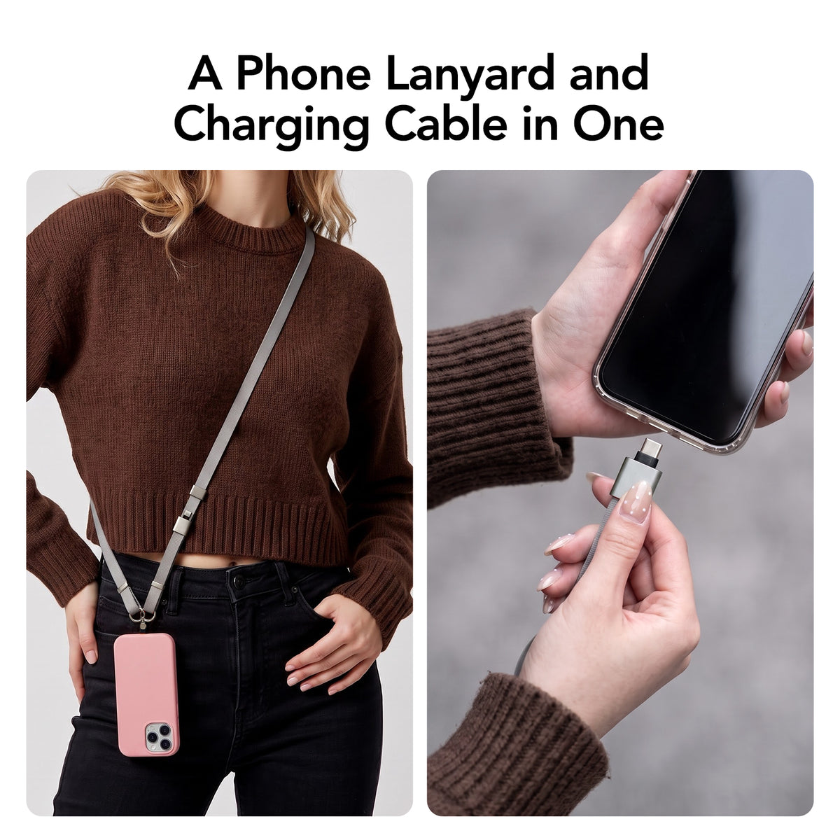 mfish Phone Lanyard (240W USB-C Cable, Adjustable Strap)