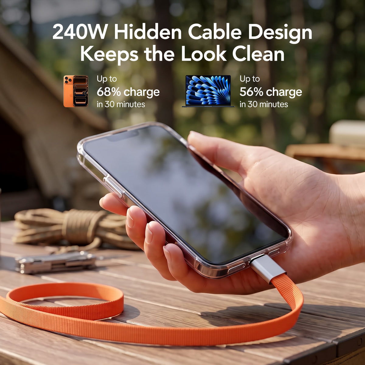 mfish Phone Lanyard (240W USB-C Cable, Adjustable Strap)