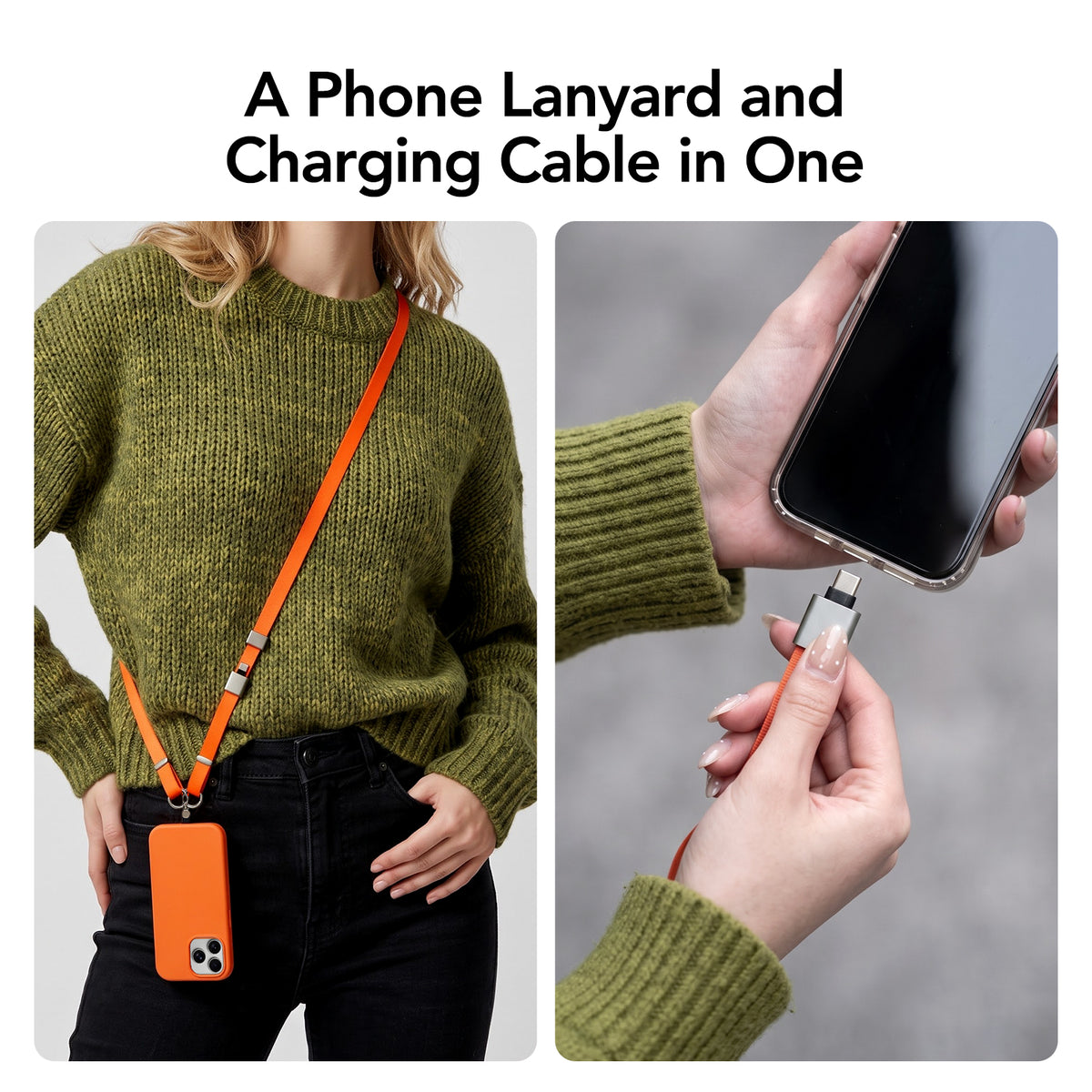 mfish Phone Lanyard (240W USB-C Cable, Adjustable Strap)