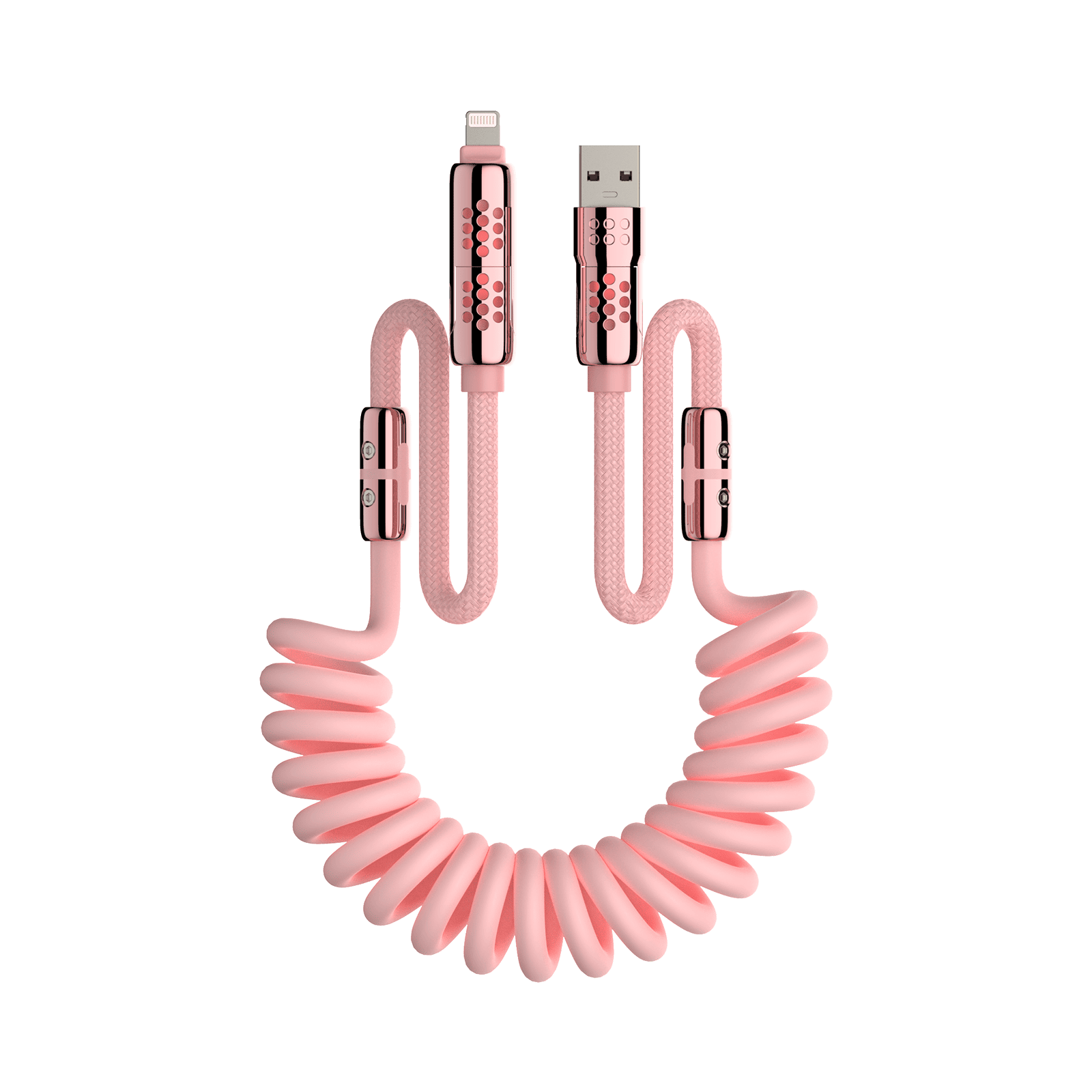 mfish Armored Dragon 8 Coiled Cable Pink (4-in-1, 240W) - Tangle-Free for Car & Desk