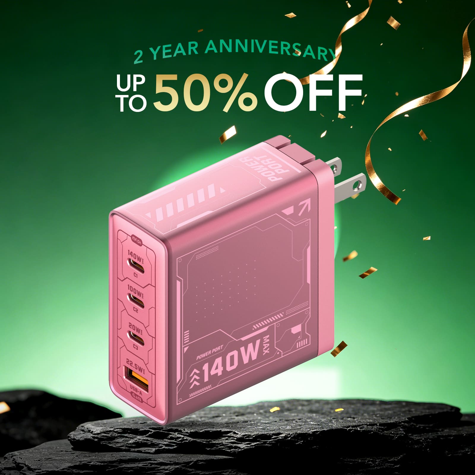 mfish E-Rhino 140W GaN Ladegerät – Cyber ​​Pink Limited Edition