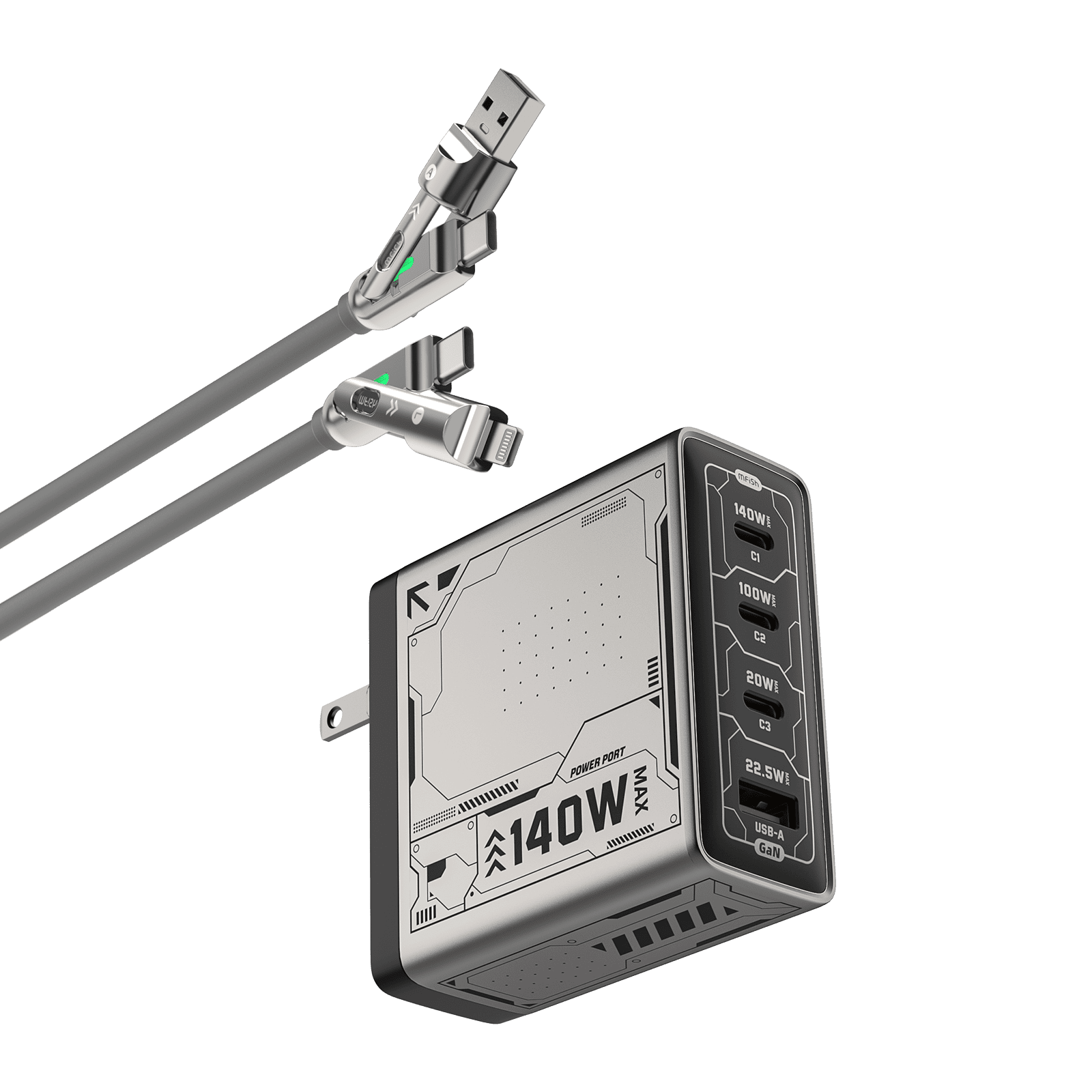 mfish E-RHINO Charger (140W, 4 Ports, GaN)