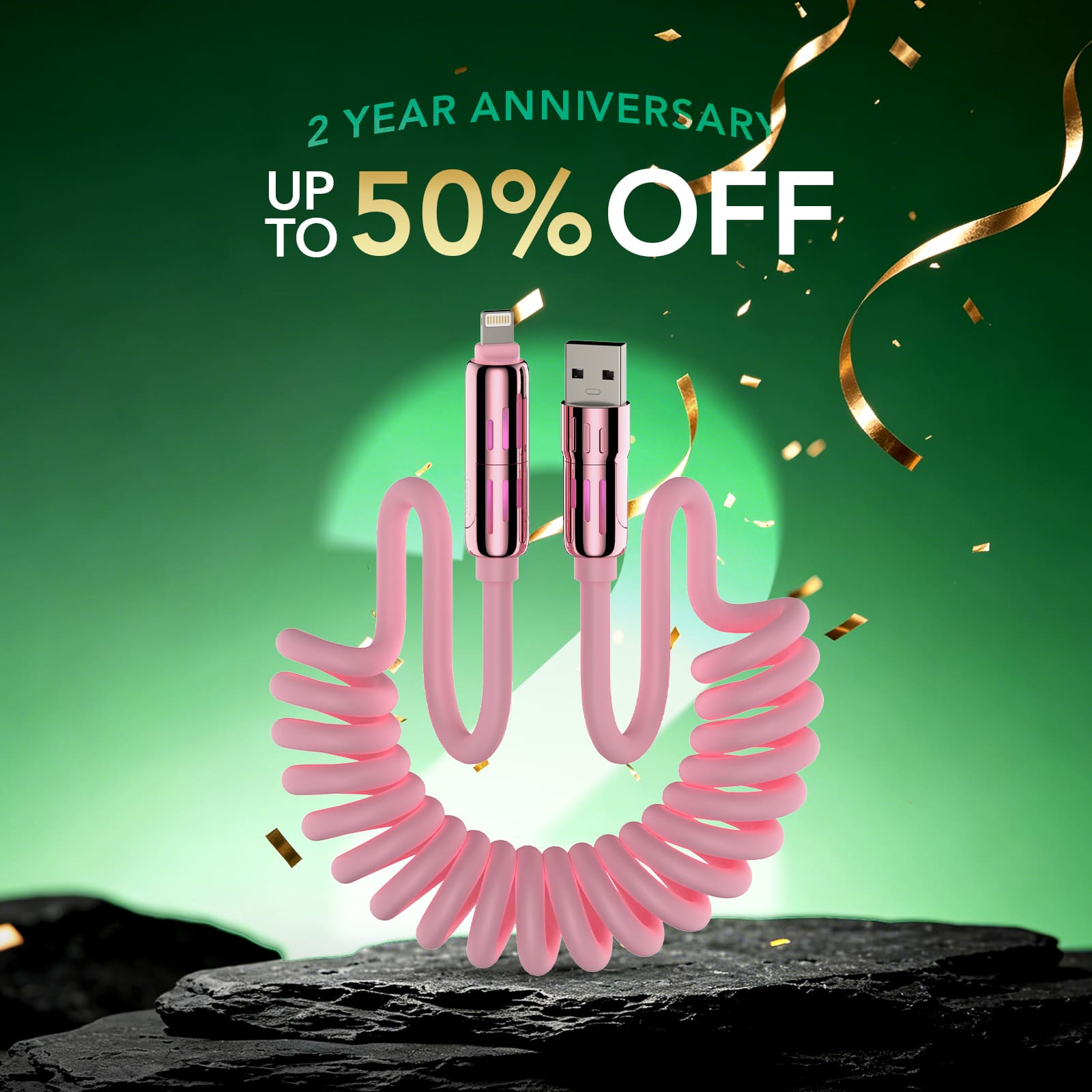 mfish Armored Dragon 8 Coiled Cable Pink (4-in-1, 240W) - Tangle-Free for Car & Desk