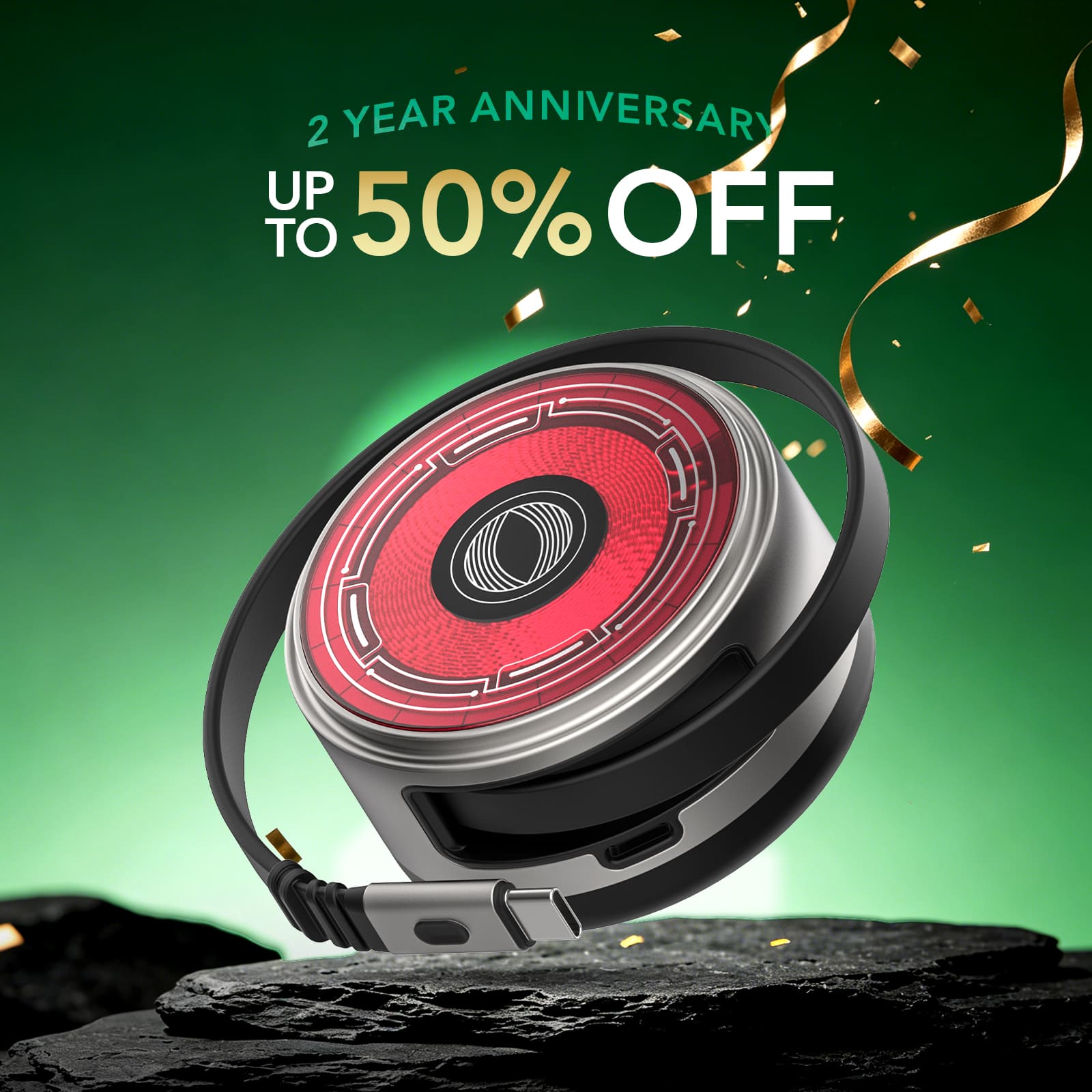 mfish E-Monster 3-in-1 Charger(65W, Wireless Charging, Built-in Retractable Cable)