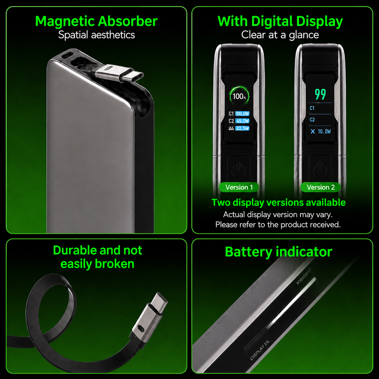 mfish E-RHINO Power Bank (10K, 45W, Built-In and Retractable Cables)