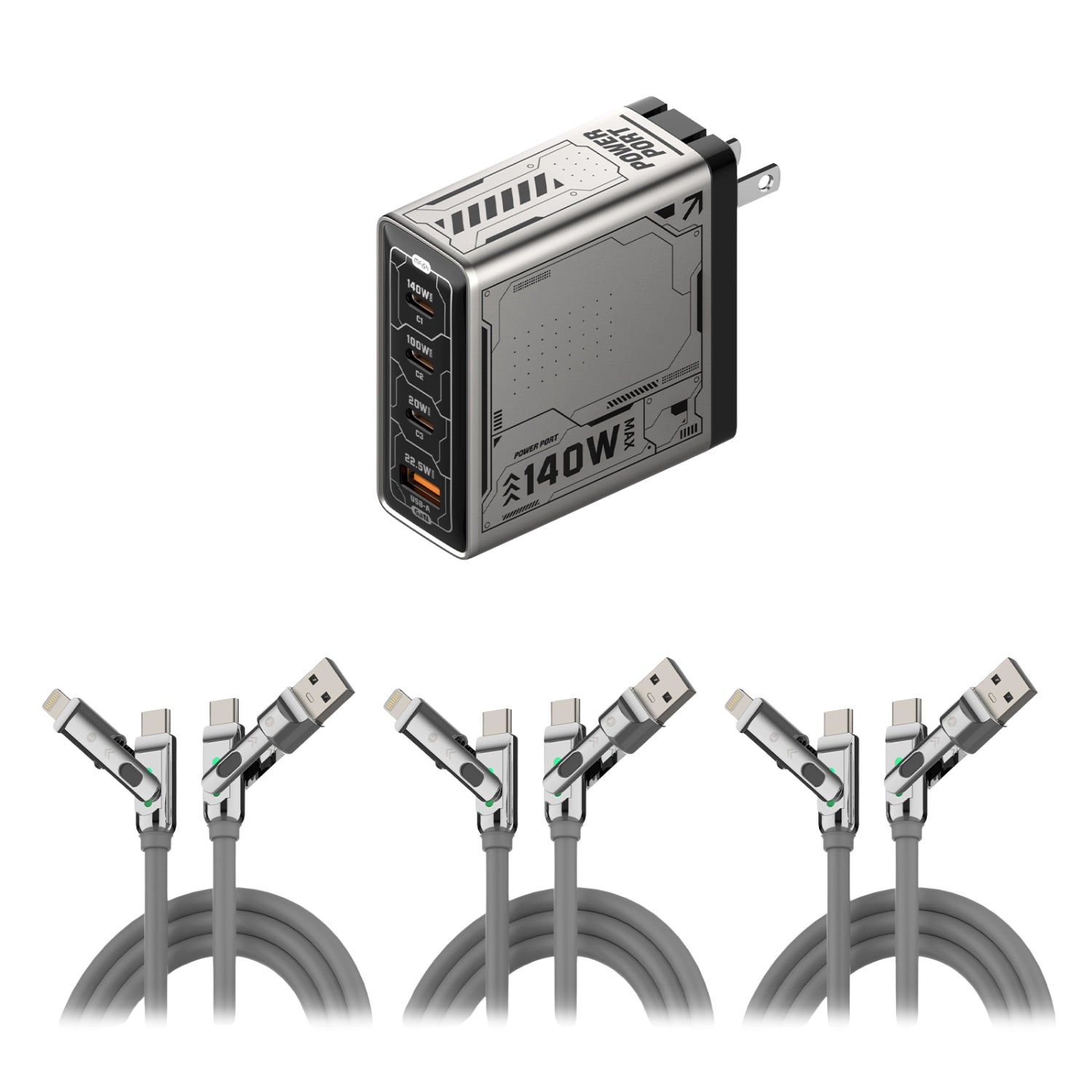 mfish E-RHINO Ladegerät (140W, 4 Anschlüsse, GaN)