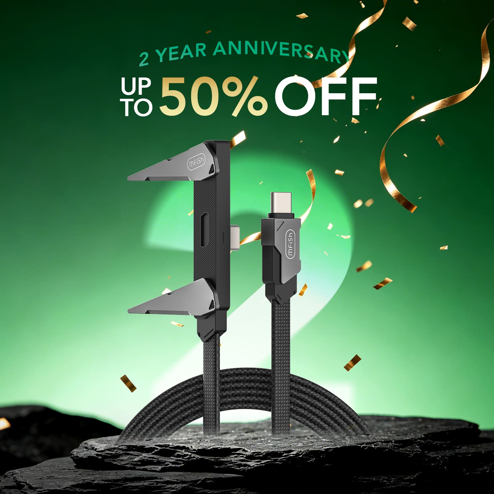 mfish Armored Pterosaur USB-C Cable (240W, T-Shaped, Foldable Built-in Phone Stand)