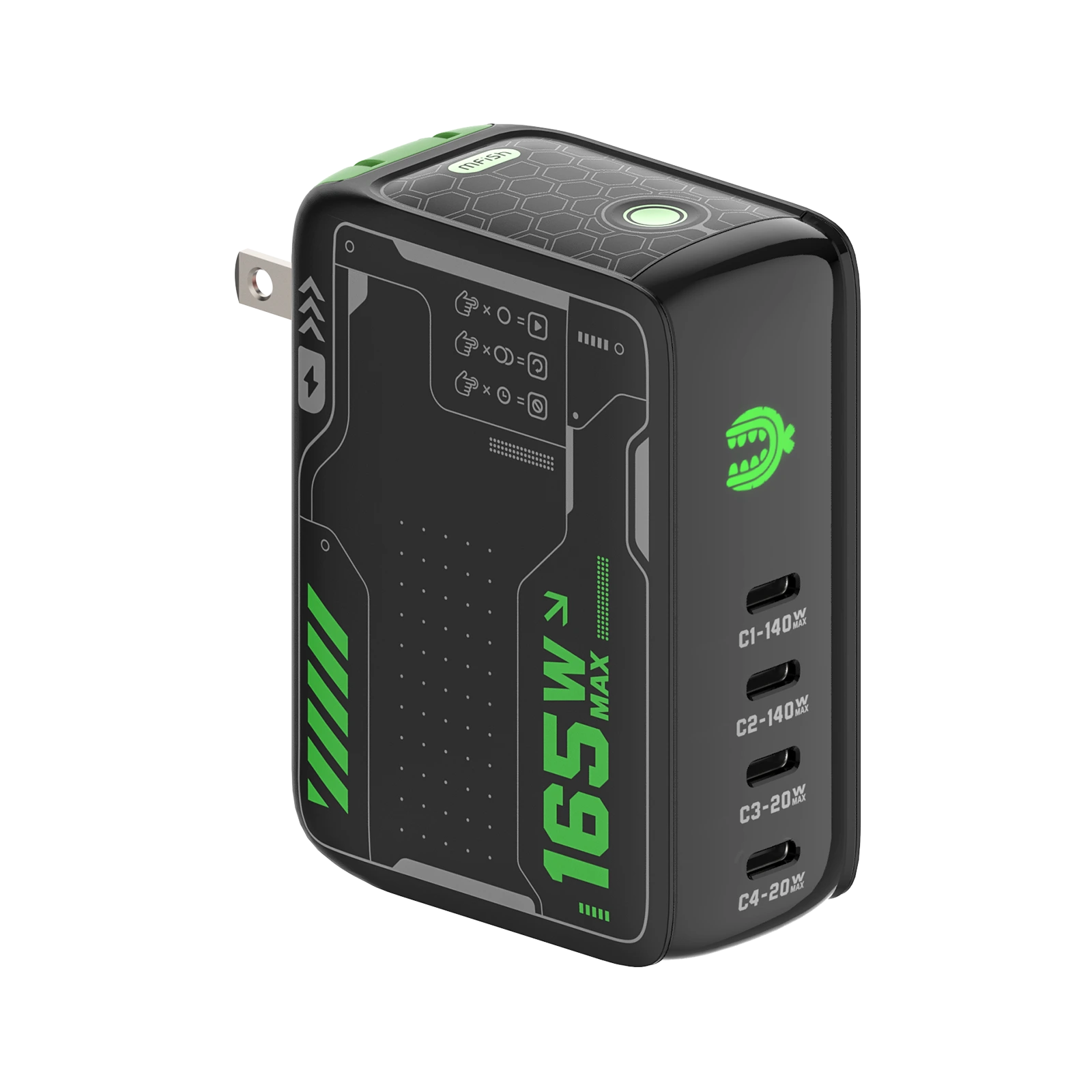 mfish E-RHINO Charger (165W, 4 USB-C Ports, GaN, Smart Display)