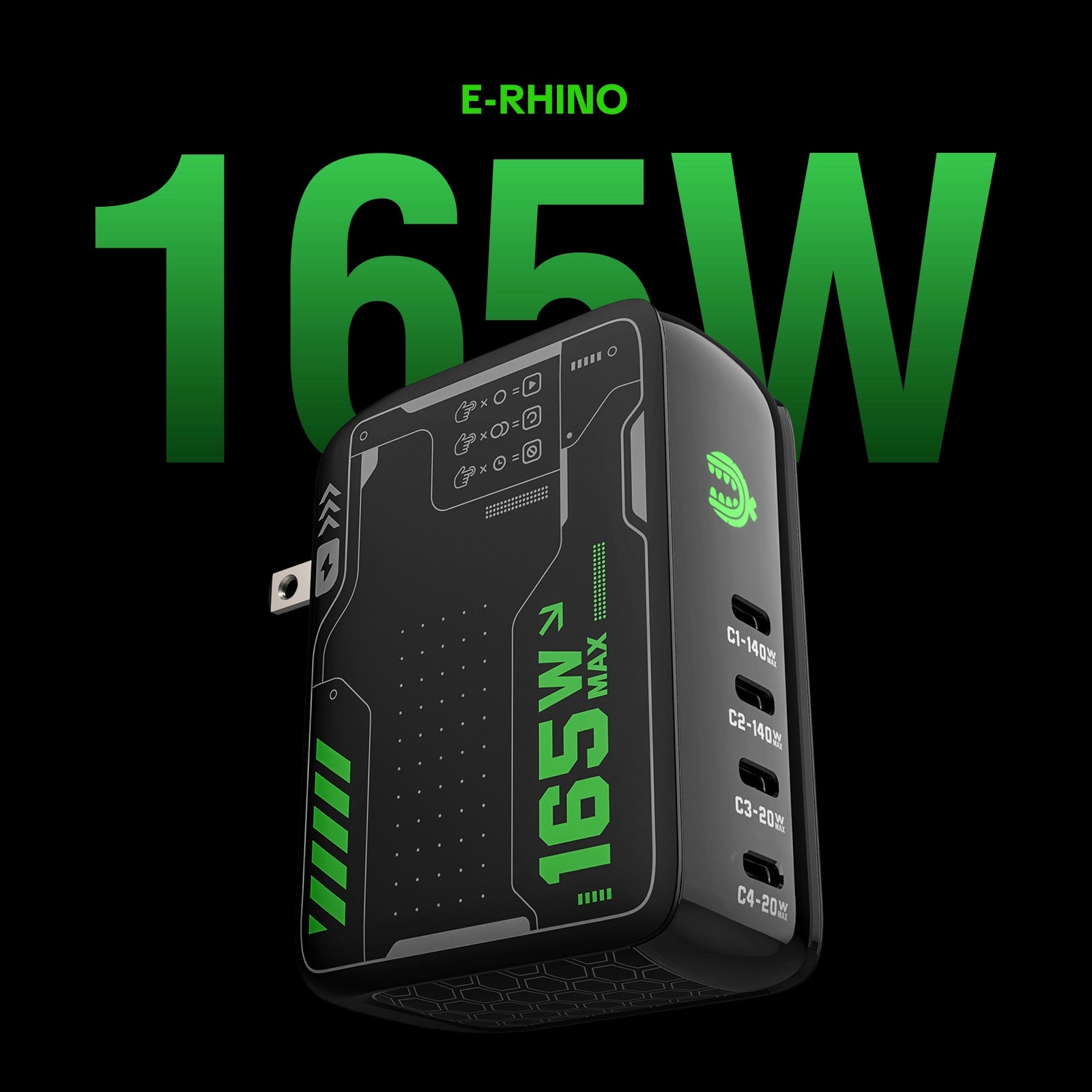 mfish E-RHINO Charger (165W, 4 USB-C Ports, GaN, Smart Display)