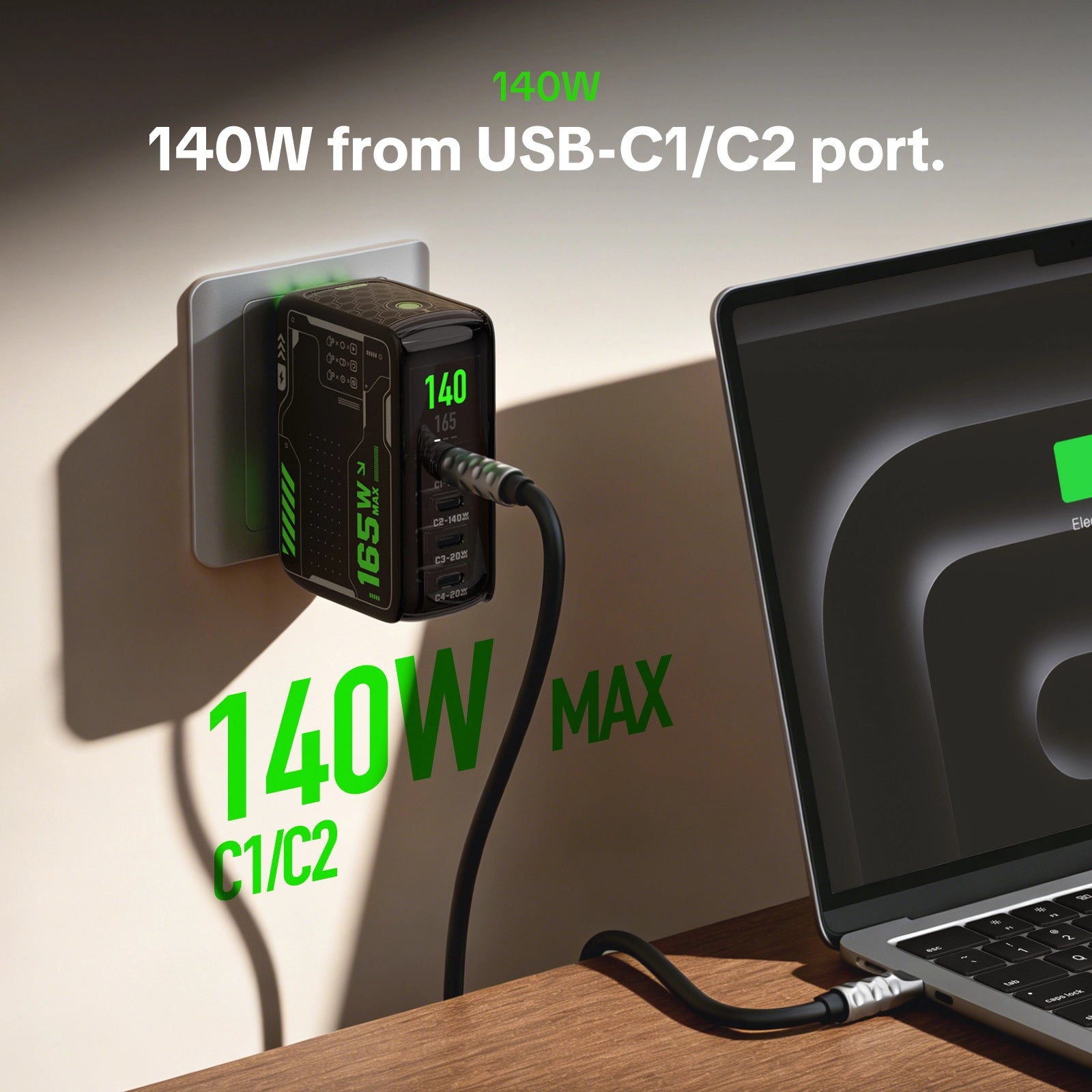 mfish E-RHINO Charger (165W, 4 USB-C Ports, GaN, Smart Display)