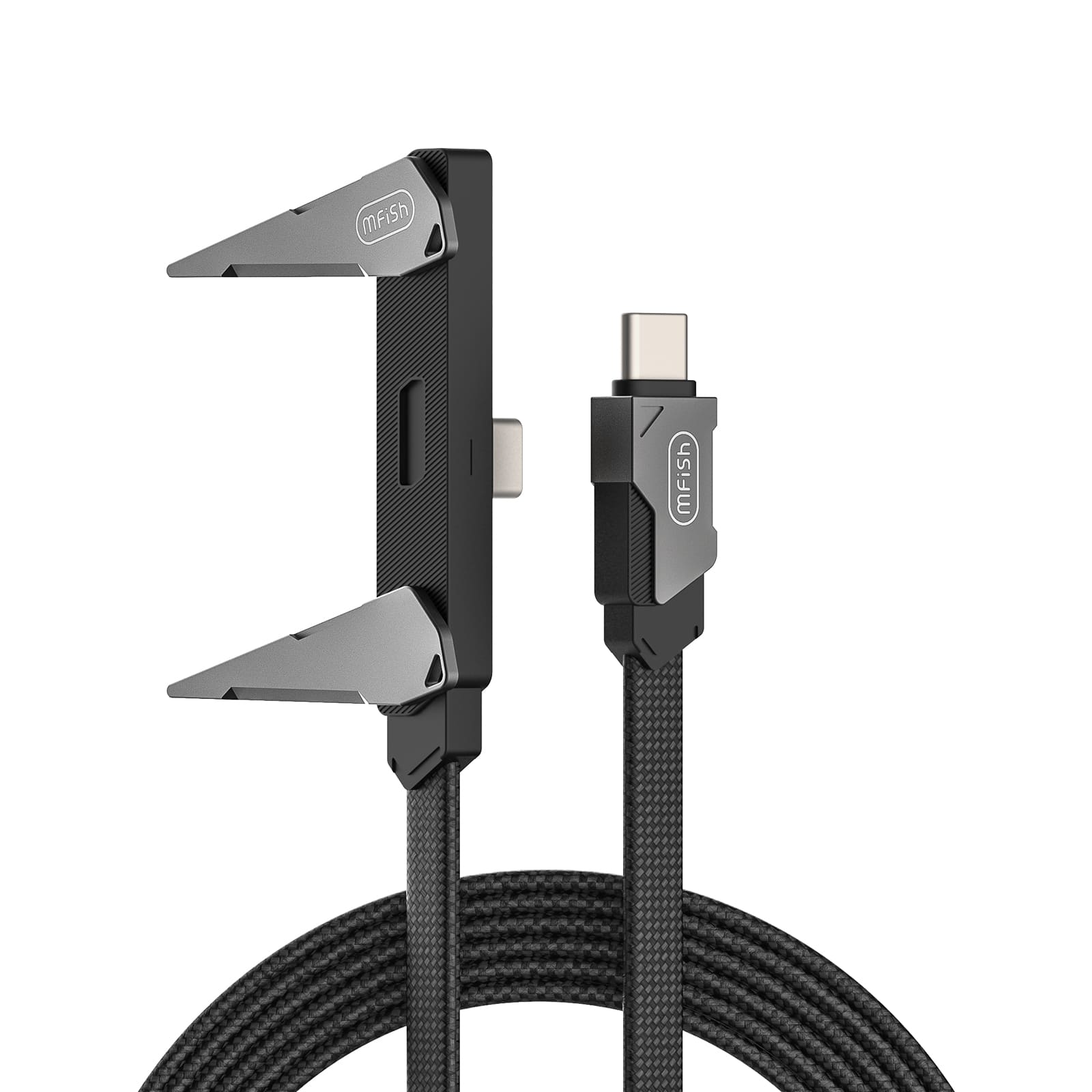 mfish Armored Pterosaur USB-C Cable (240W, T-Shaped, Foldable Built-in Phone Stand)