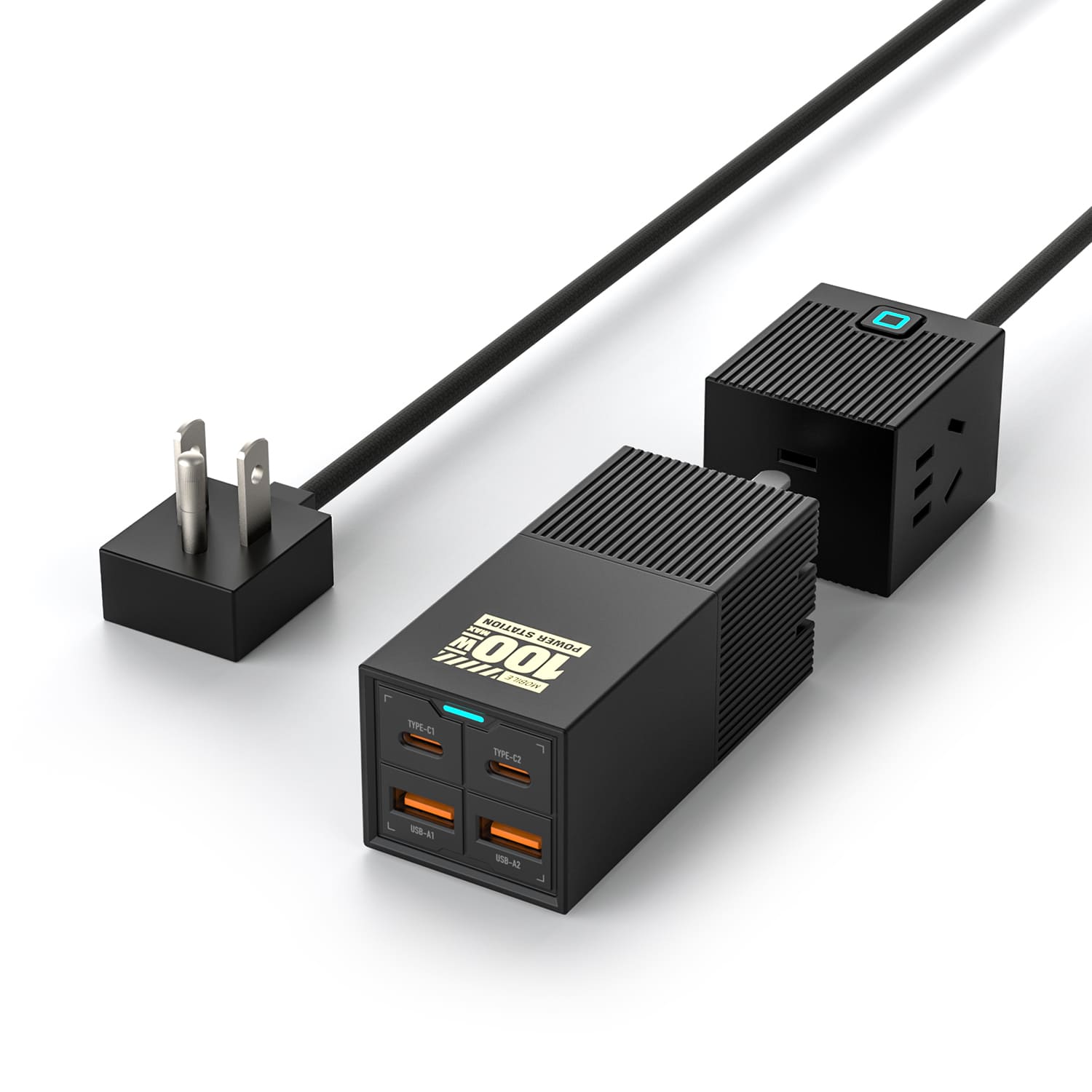 mfish E-Train 100W GaN Charging Station (6-in-1 USB-C Power Strip with 2 AC Outlets)