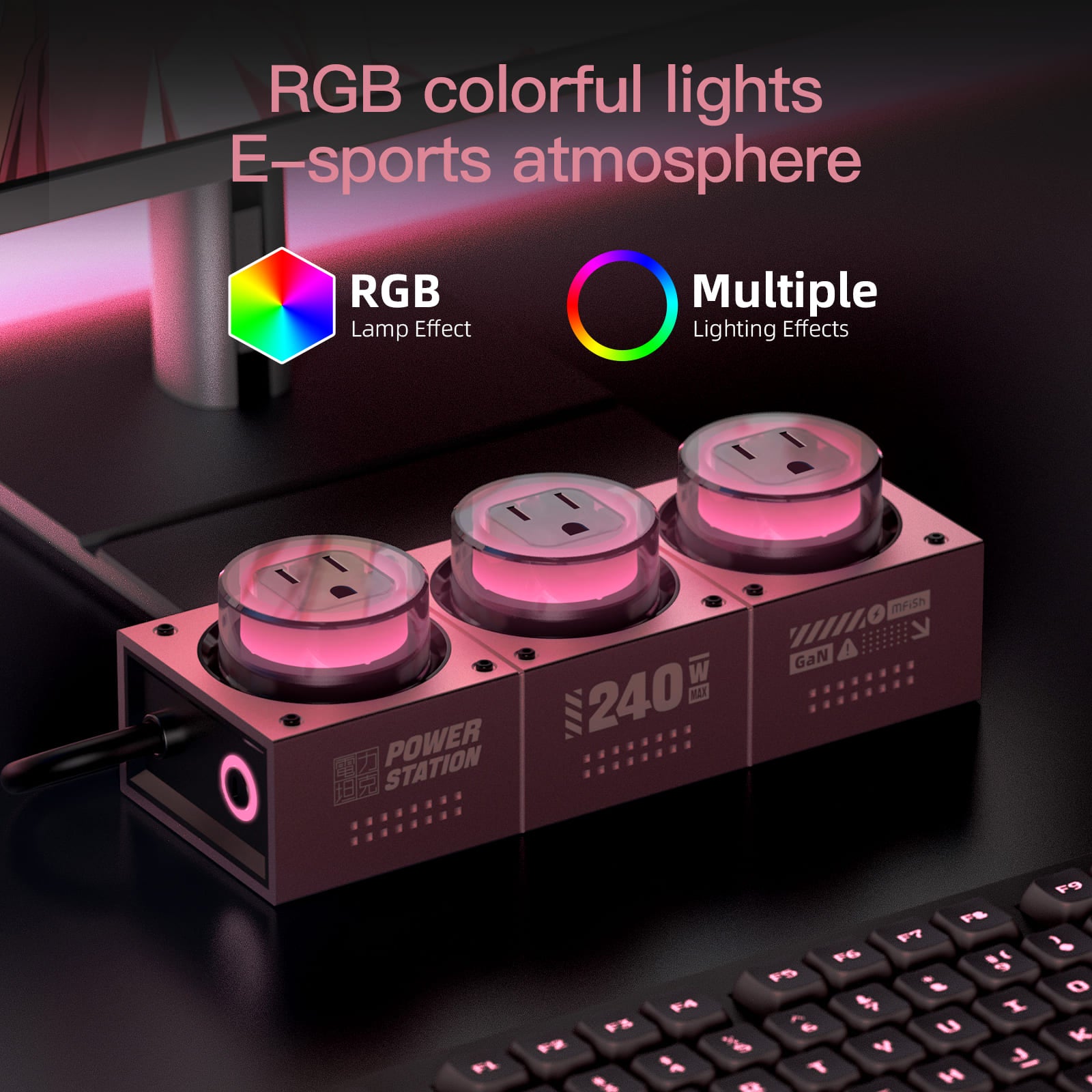 mfish E-Tank Charging Station Pink (7-in-1, 240W GaN, 1250W AC)