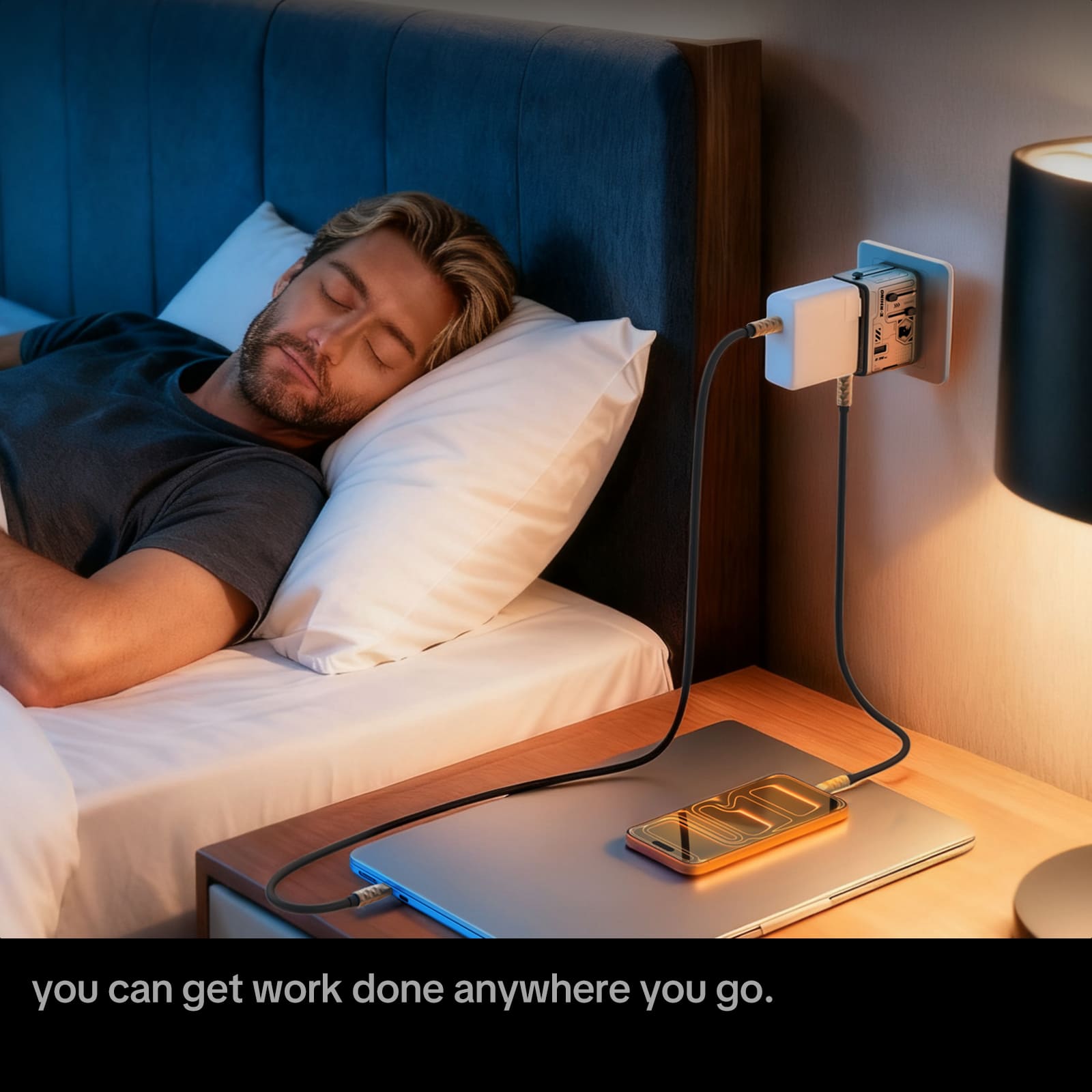 mfish E-RHINO Travel Adapter (75W, 5-in-1, GaN, Built-in Retractable Cable)