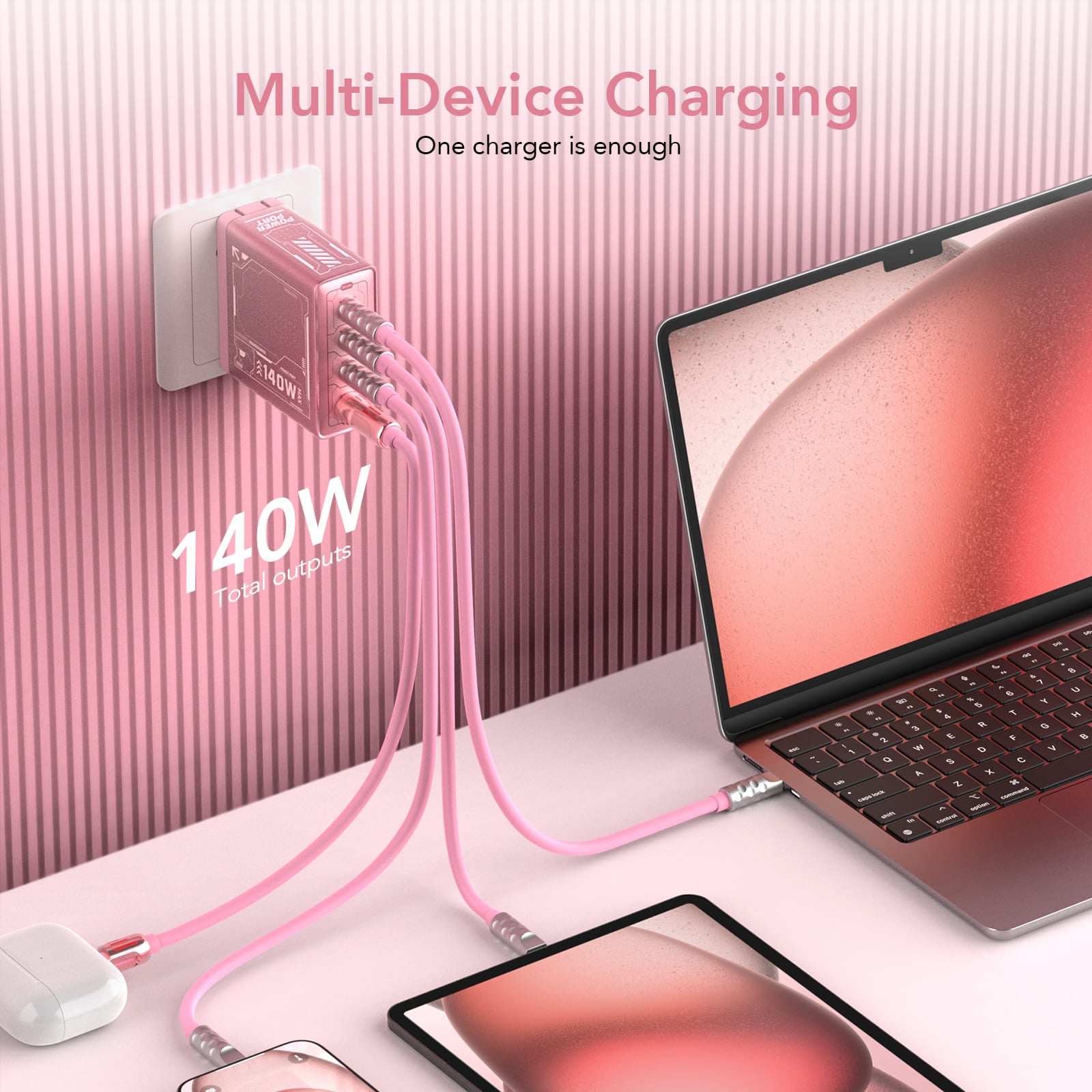 mfish E-Rhino 140W GaN Ladegerät – Cyber ​​Pink Limited Edition