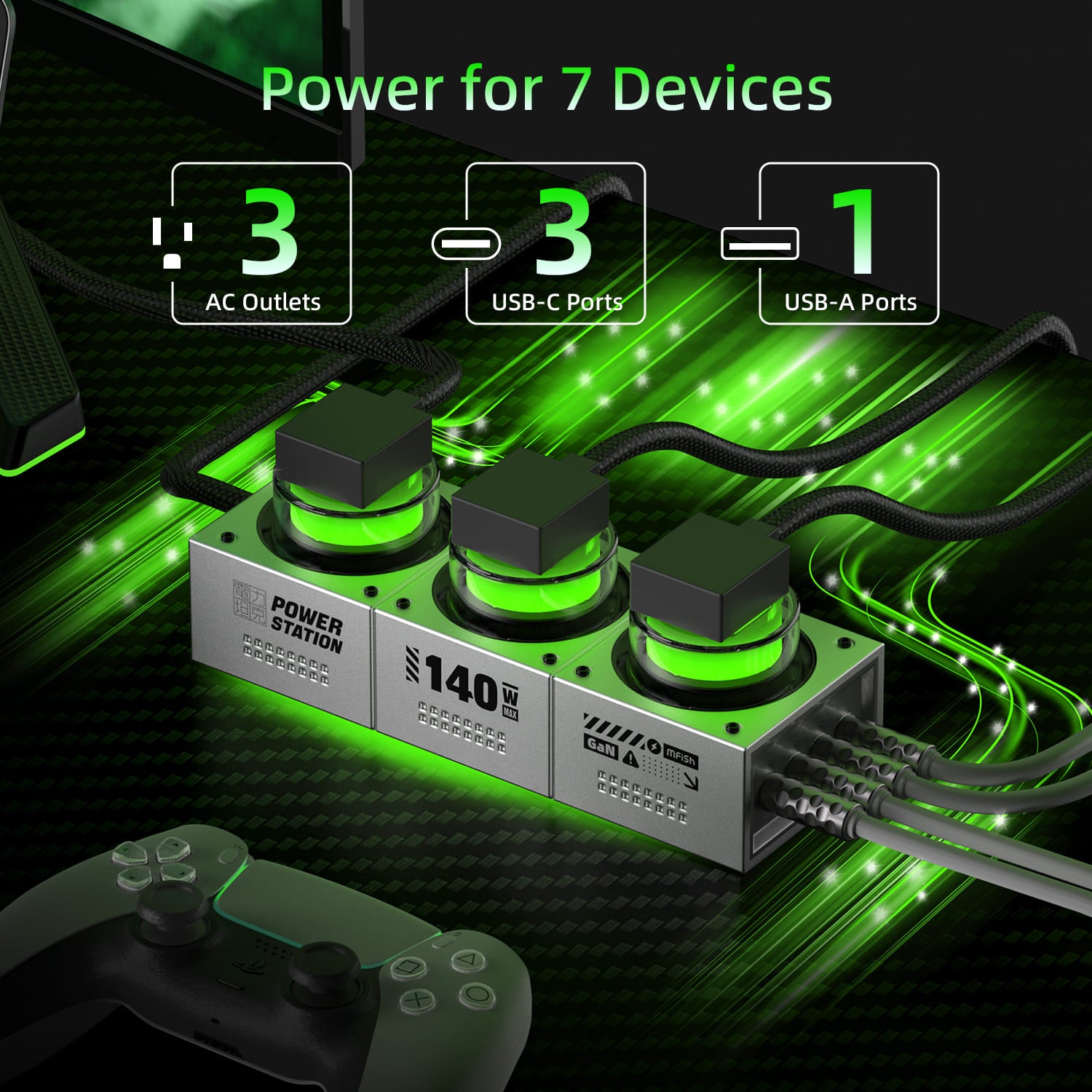 mfish E-Tank 140W GaN RGB Desktop Charging Station