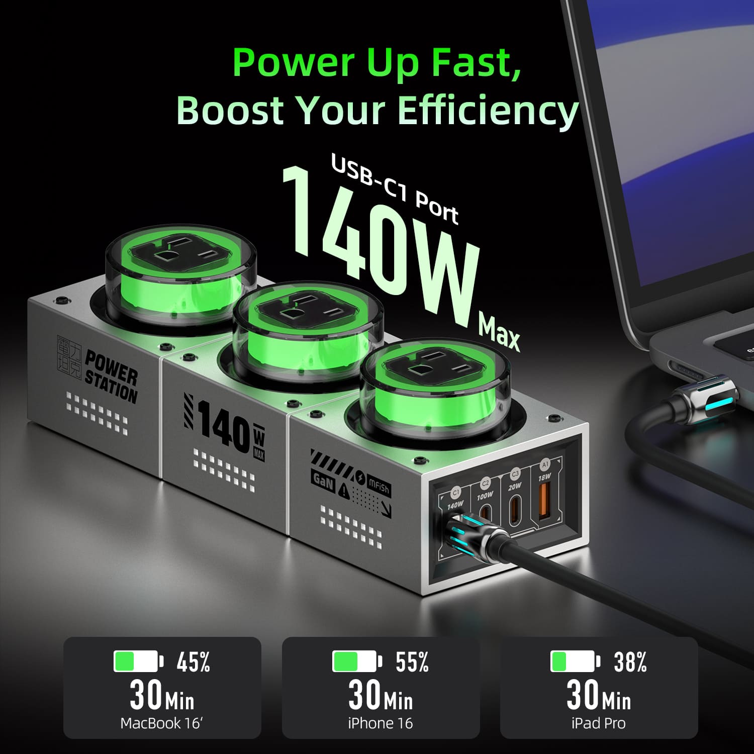 mfish E-Tank 140W GaN RGB Desktop Charging Station