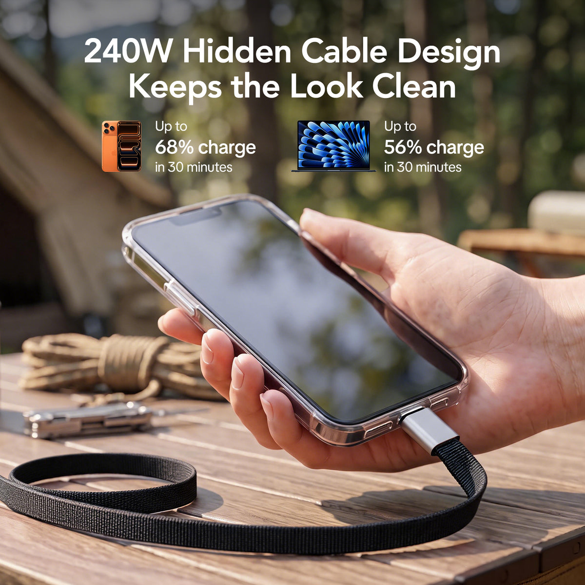 mfish Phone Lanyard (240W USB-C Cable, Adjustable Strap)