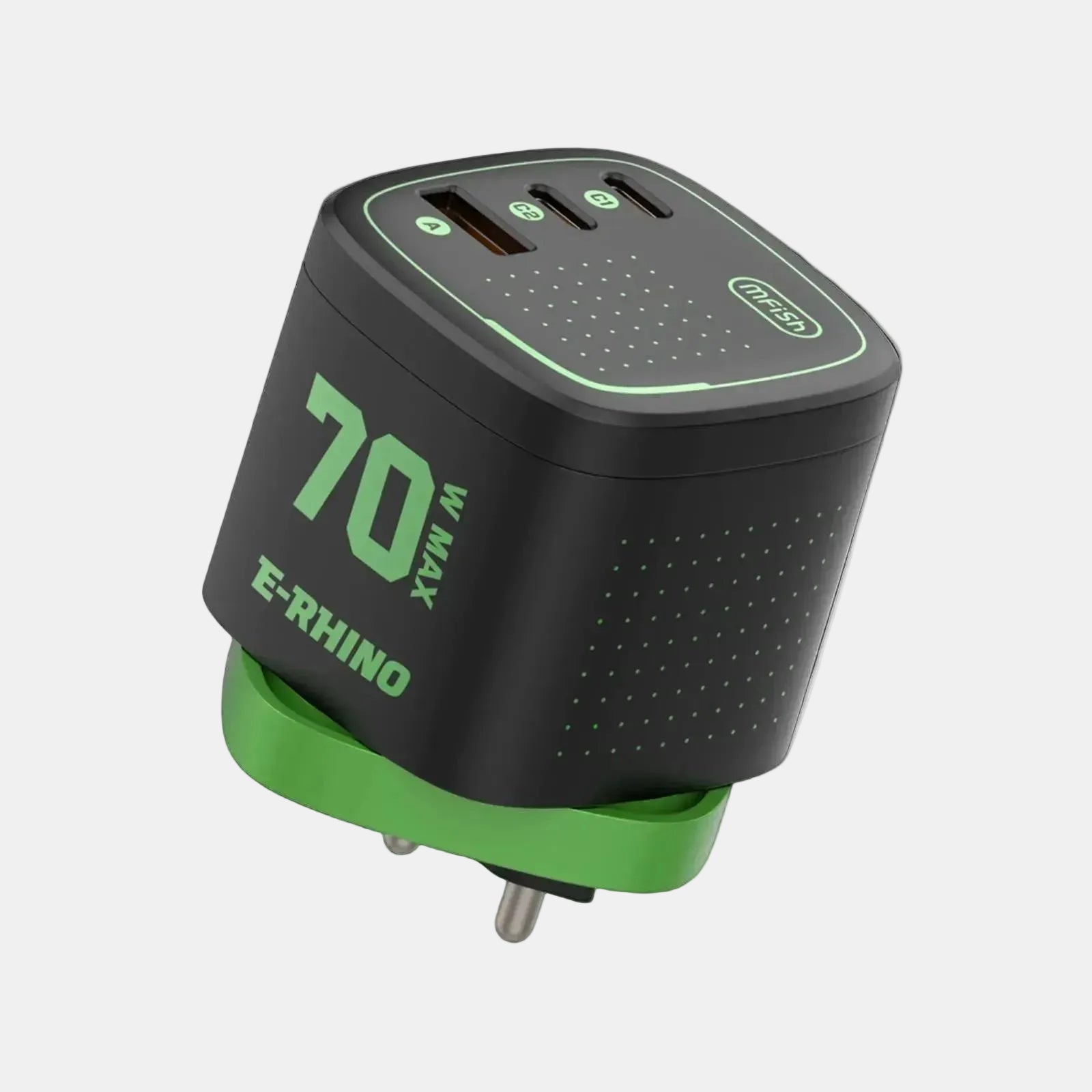 mfish E-RHINO Global Travel Charger (70W, 3-Port, GaN, Integrated Rotary Plug)