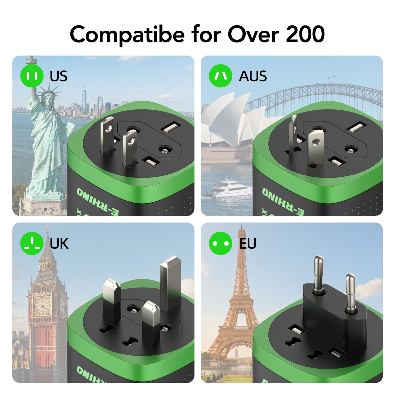 mfish E-RHINO Global Travel Charger (70W, 3-Port, GaN, Integrated Rotary Plug)
