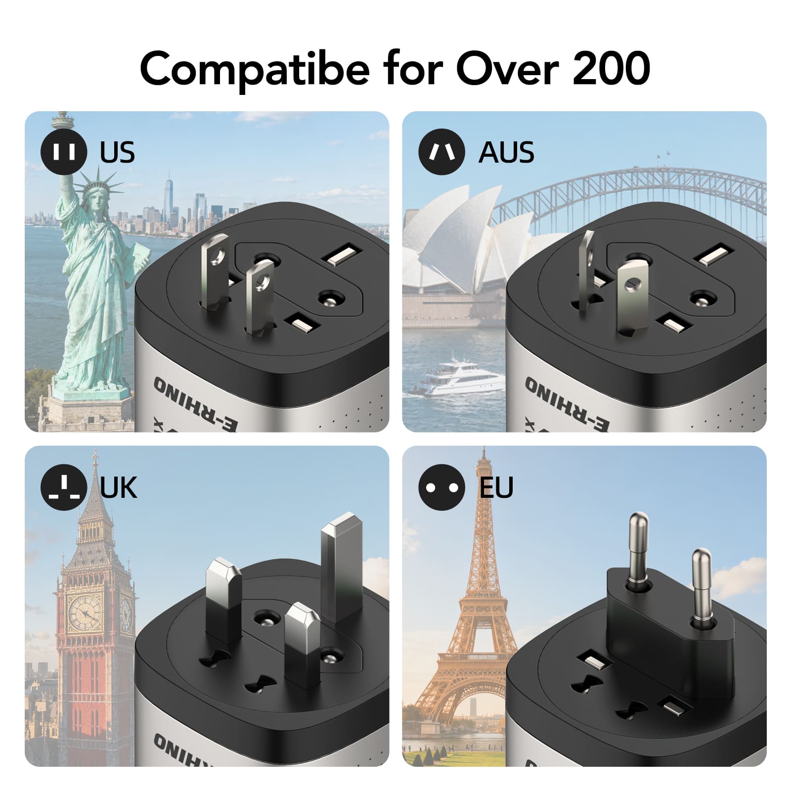 mfish E-RHINO Global Travel Charger (70W, 3-Port, GaN, Integrated Rotary Plug)